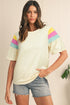 Relaxed Color Block Stitched Sleeve Detail Loose Fit Casual T-shirt Top