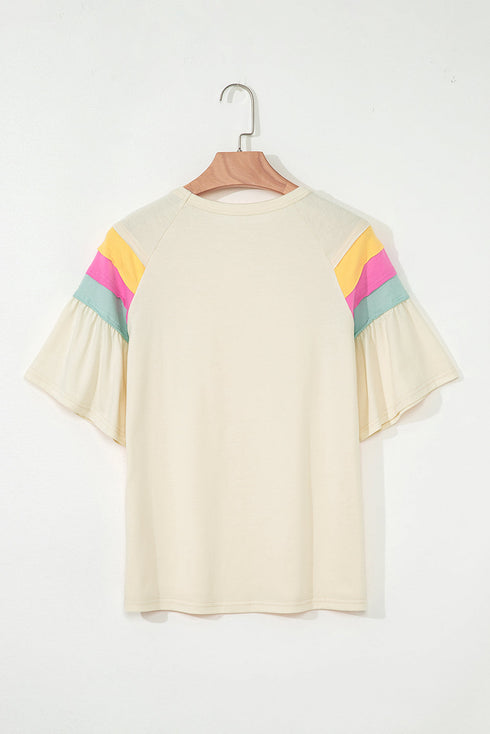 Relaxed Color Block Stitched Sleeve Detail Loose Fit Casual T-shirt Top