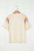Relaxed Color Block Stitched Sleeve Detail Loose Fit Casual T-shirt Top