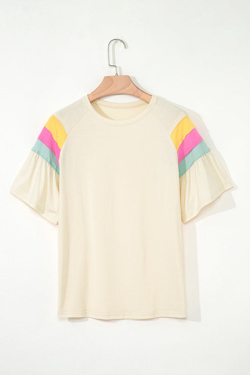 Relaxed Color Block Stitched Sleeve Detail Loose Fit Casual T-shirt Top