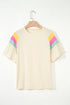 Relaxed Color Block Stitched Sleeve Detail Loose Fit Casual T-shirt Top