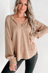 Relaxed Corded Button Front Raw Hem Hoodie
