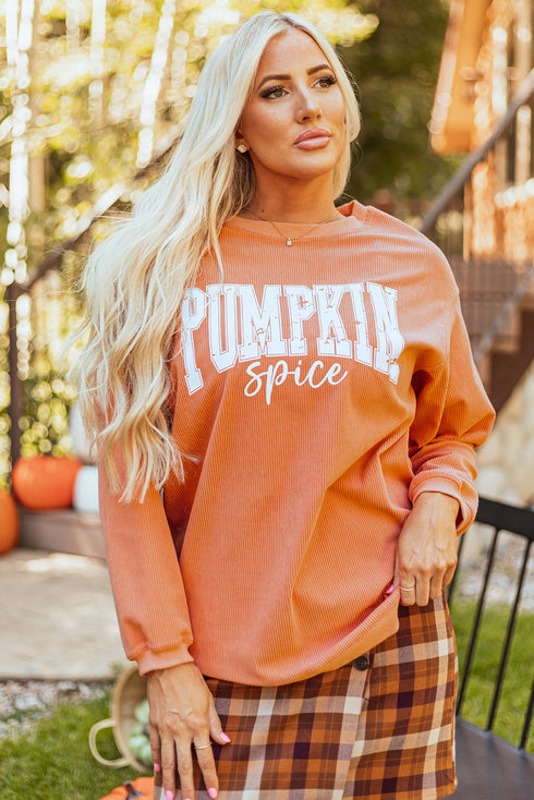 Relaxed Corded Graphic Crew Neck Pullover Sweatshirt