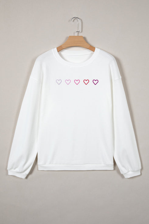 Relaxed Corded Texture Heart Graphic Pullover Sweatshirt