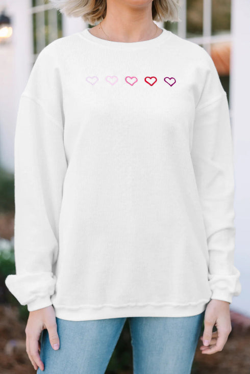 Relaxed Corded Texture Heart Graphic Pullover Sweatshirt