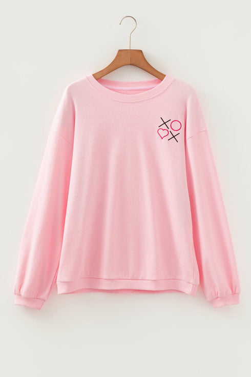 Relaxed Corded Texture Heart Graphic Pullover Sweatshirt