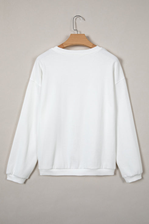 Relaxed Corded Texture Heart Graphic Pullover Sweatshirt