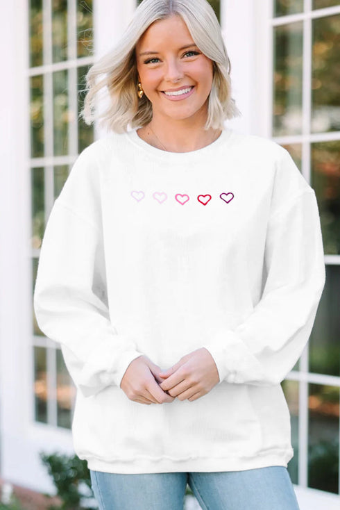 Relaxed Corded Texture Heart Graphic Pullover Sweatshirt
