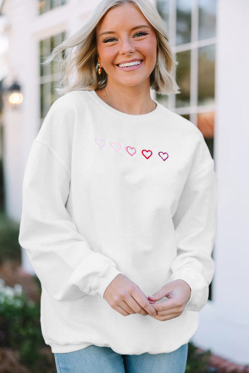 Relaxed Corded Texture Heart Graphic Pullover Sweatshirt