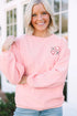 Relaxed Corded Texture Heart Graphic Pullover Sweatshirt