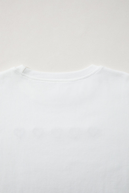 Relaxed Corded Texture Heart Graphic Pullover Sweatshirt