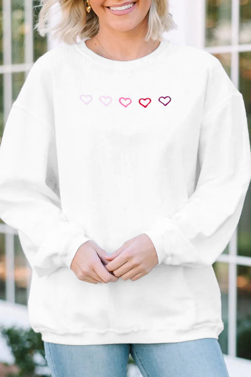 Relaxed Corded Texture Heart Graphic Pullover Sweatshirt