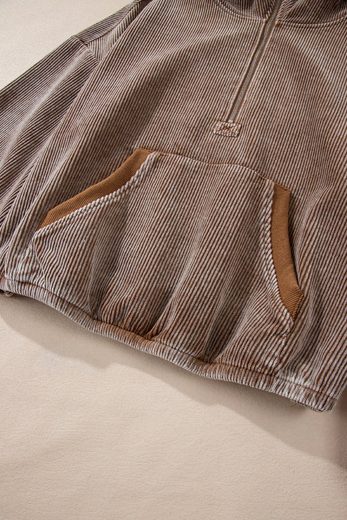 Relaxed Corduroy Quarter Zip Long Sleeve Pullover