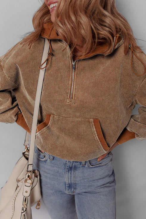 Relaxed Corduroy Quarter Zip Long Sleeve Pullover