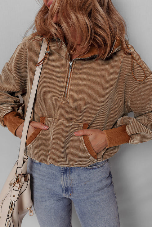 Relaxed Corduroy Quarter Zip Long Sleeve Pullover