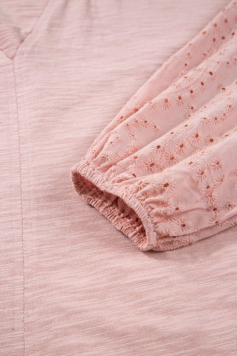 Relaxed Cotton Batwing Sleeve Notch Neck Blouse