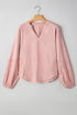 Relaxed Cotton Batwing Sleeve Notch Neck Blouse