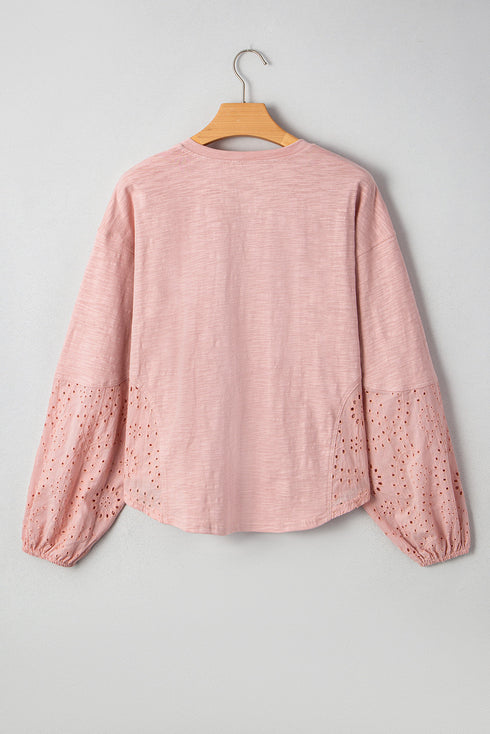 Relaxed Cotton Batwing Sleeve Notch Neck Blouse