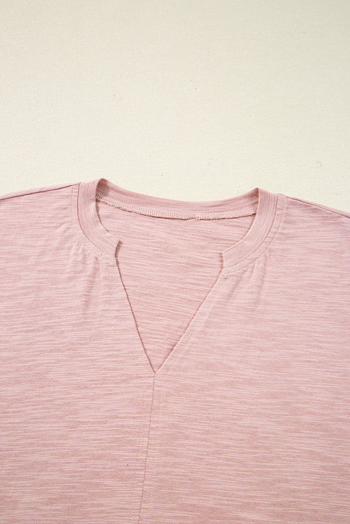 Relaxed Cotton Batwing Sleeve Notch Neck Blouse