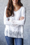 Relaxed Cotton V Neck Lace Detail Long Sleeve Top