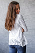 Relaxed Cotton V Neck Lace Detail Long Sleeve Top