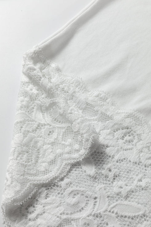 Relaxed Cotton V Neck Lace Detail Long Sleeve Top