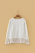 Relaxed Cotton V Neck Lace Detail Long Sleeve Top