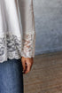 Relaxed Cotton V Neck Lace Detail Long Sleeve Top