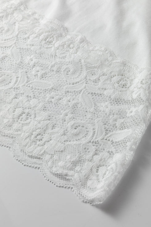 Relaxed Cotton V Neck Lace Detail Long Sleeve Top