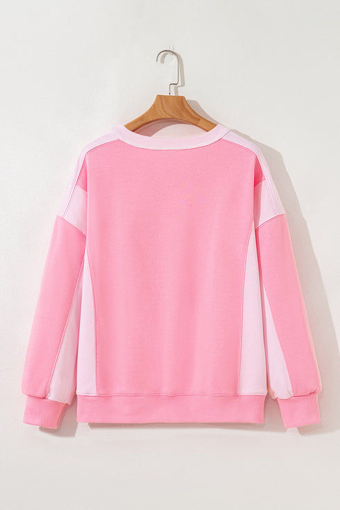 Relaxed Crew Neck Drop Shoulder Paneled Pullover Sweatshirt