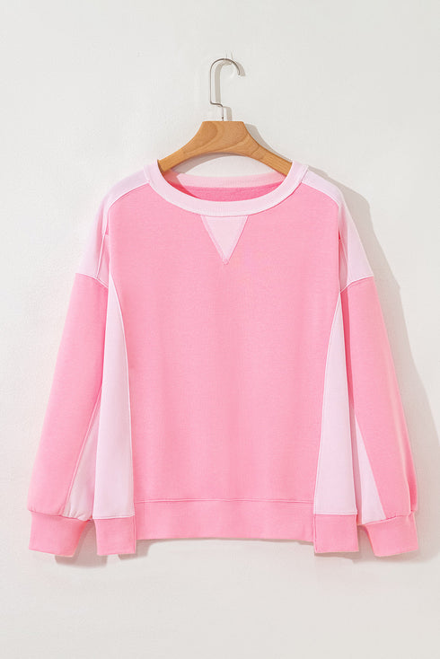 Relaxed Crew Neck Drop Shoulder Paneled Pullover Sweatshirt