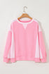 Relaxed Crew Neck Drop Shoulder Paneled Pullover Sweatshirt