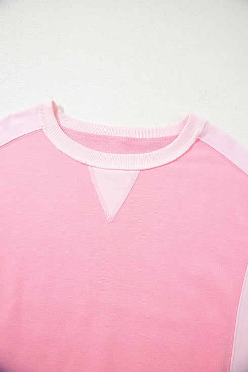 Relaxed Crew Neck Drop Shoulder Paneled Pullover Sweatshirt