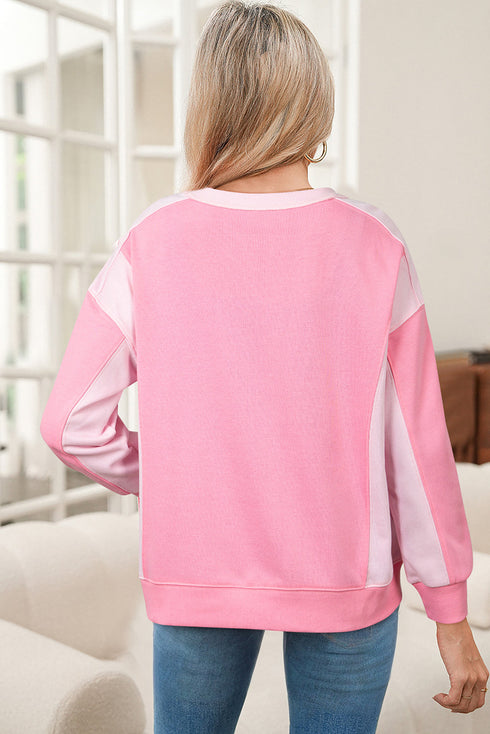 Relaxed Crew Neck Drop Shoulder Paneled Pullover Sweatshirt