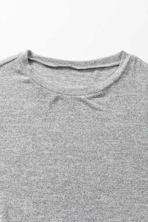 Relaxed Crew Neck Side Button Detail Knit Top