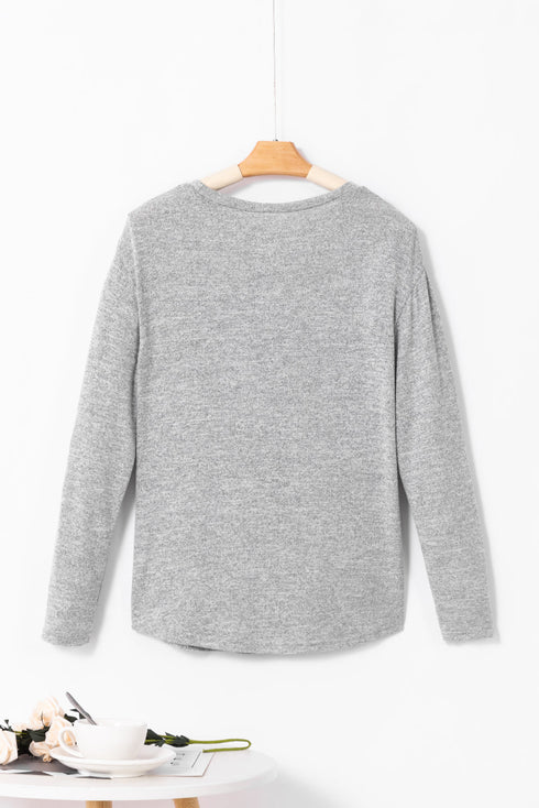 Relaxed Crew Neck Side Button Detail Knit Top