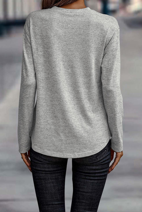 Relaxed Crew Neck Side Button Detail Knit Top
