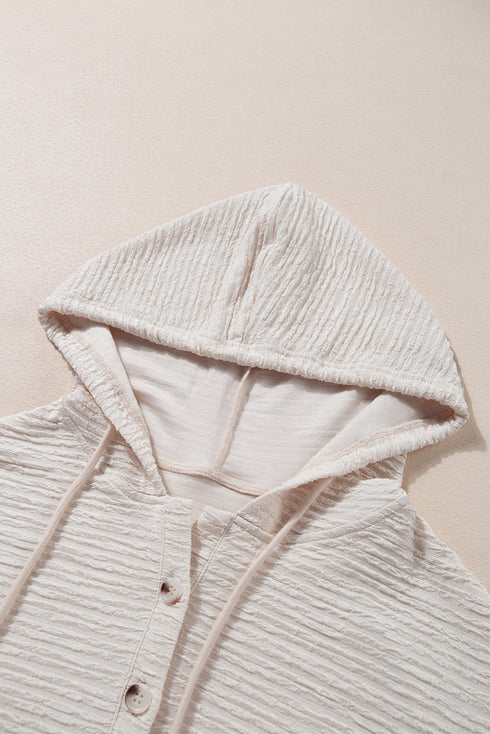 Relaxed Crinkle Texture Button Front Henley Hoodie