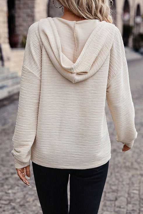 Relaxed Crinkle Texture Button Front Henley Hoodie