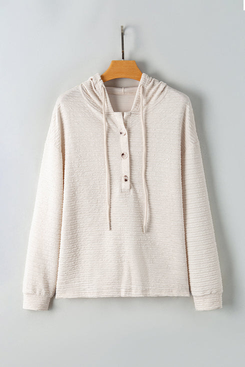 Relaxed Crinkle Texture Button Front Henley Hoodie