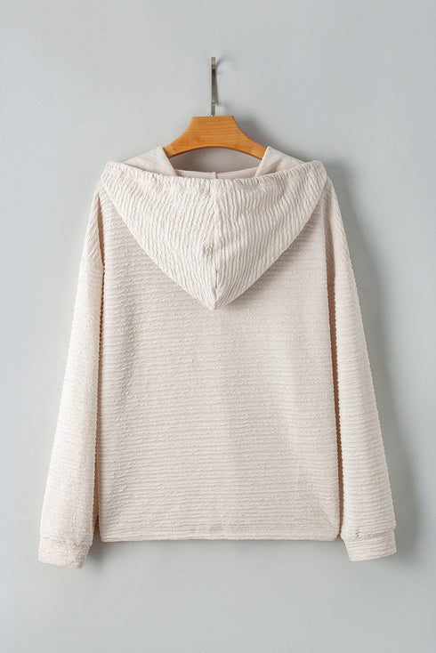 Relaxed Crinkle Texture Button Front Henley Hoodie