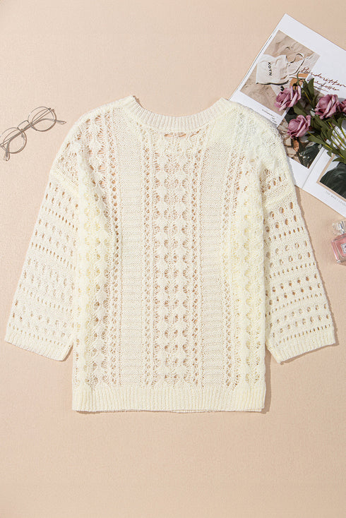 Relaxed Crochet Style Open Stitch Pullover Sweater