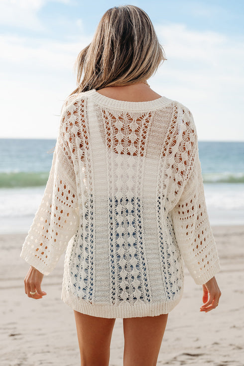 Relaxed Crochet Style Open Stitch Pullover Sweater