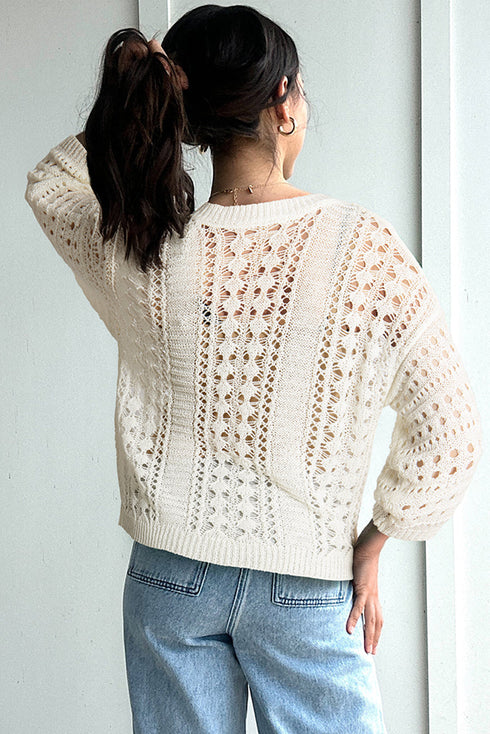 Relaxed Crochet Style Open Stitch Pullover Sweater