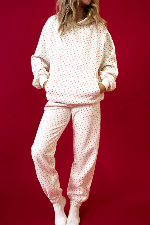 Relaxed Ditsy Floral Print Kangaroo Pocket Pullover Hoodie