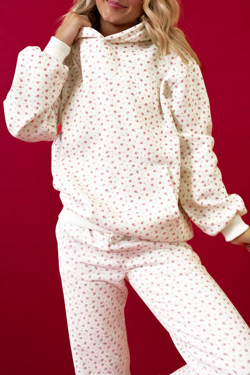 Relaxed Ditsy Floral Print Kangaroo Pocket Pullover Hoodie