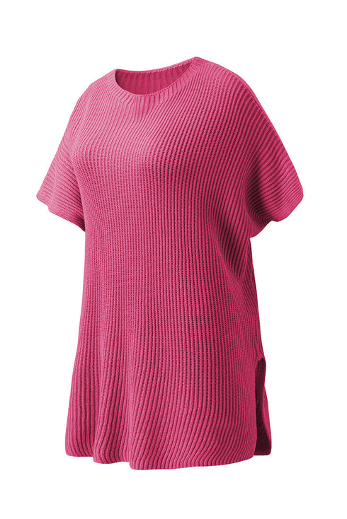 Relaxed Dolman Sleeve Ribbed Knit Pullover Sweater