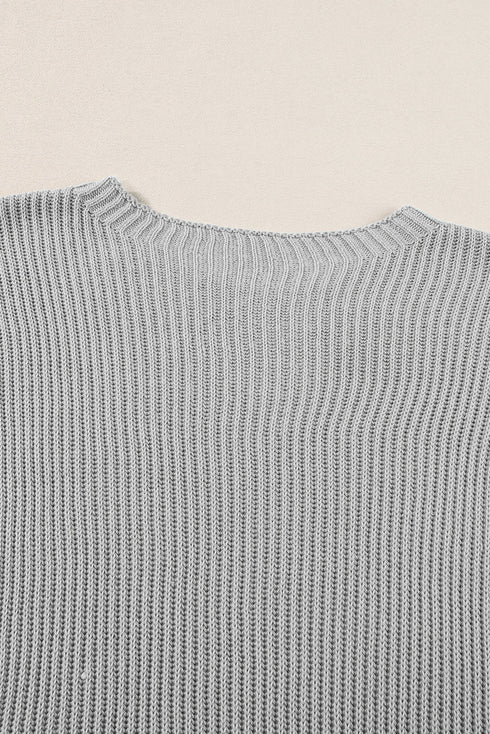 Relaxed Dolman Sleeve Ribbed Knit Pullover Sweater
