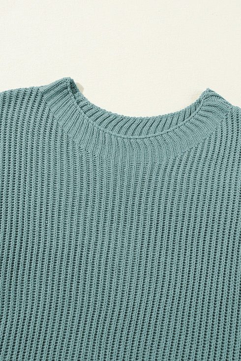 Relaxed Dolman Sleeve Ribbed Knit Pullover Sweater