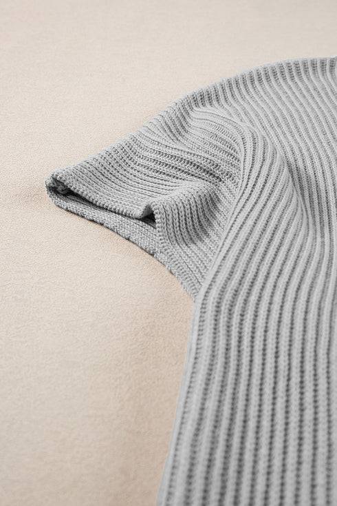 Relaxed Dolman Sleeve Ribbed Knit Pullover Sweater